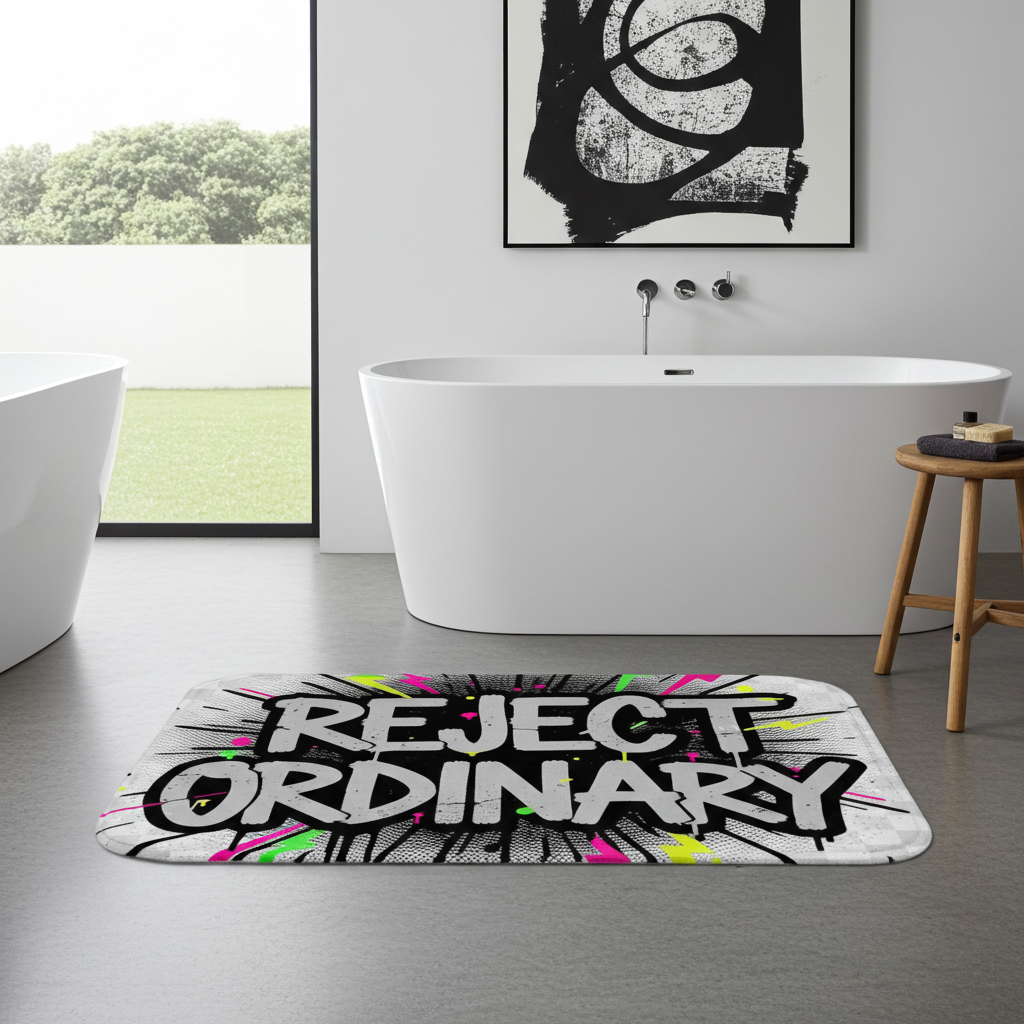 Reject Ordinary Bath Mat — Bold Graffiti Inspirational Bath Rug for Teens & Adults