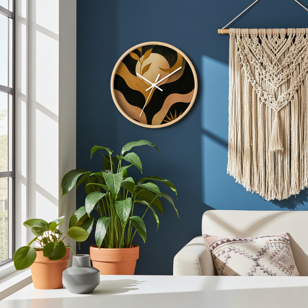 Abstract Moonlight Wall Clock — Boho Modern Decorative Clock