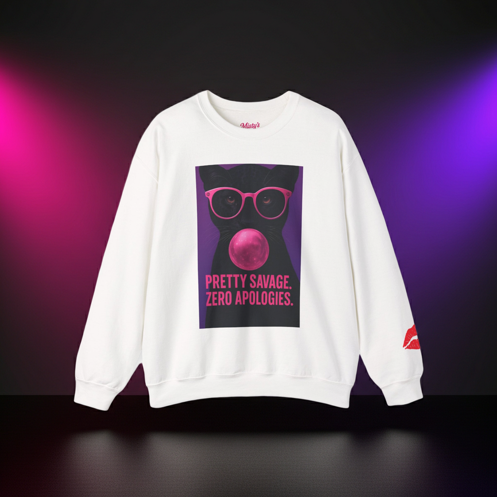 Pretty Savage Zero Apologies™ Luxe Graphic Crewneck – Bold Pink Bubblegum Streetwear Sweatshirt