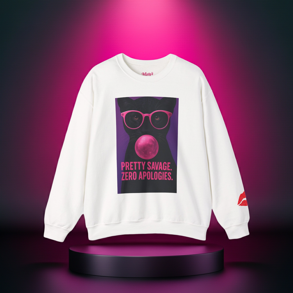 Pretty Savage Zero Apologies™ Luxe Graphic Crewneck – Bold Pink Bubblegum Streetwear Sweatshirt