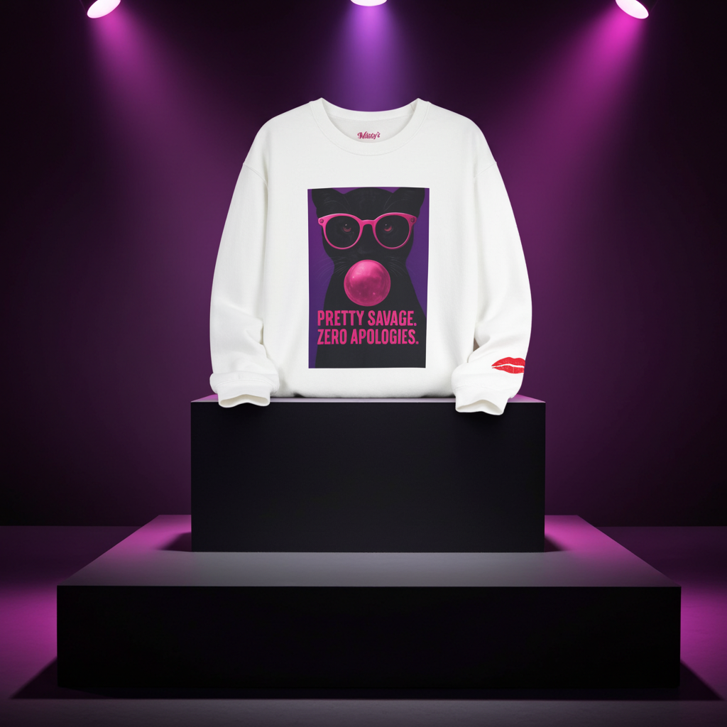 Pretty Savage Zero Apologies™ Luxe Graphic Crewneck – Bold Pink Bubblegum Streetwear Sweatshirt