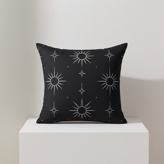 Midnight Celestial Luxe Throw Pillow — Black Minimal Starburst Accent Cushion
