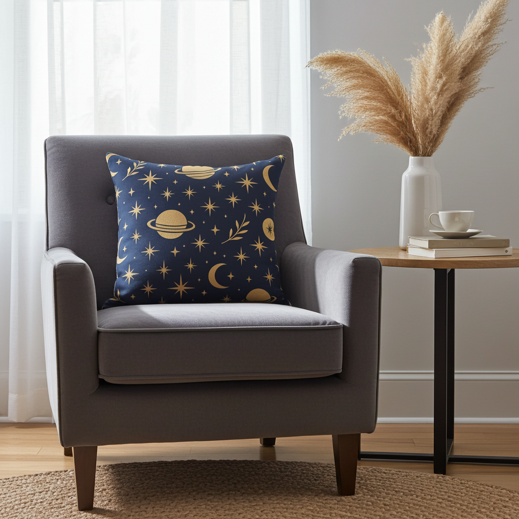 Celestial Moon & Stars Square Throw Pillow