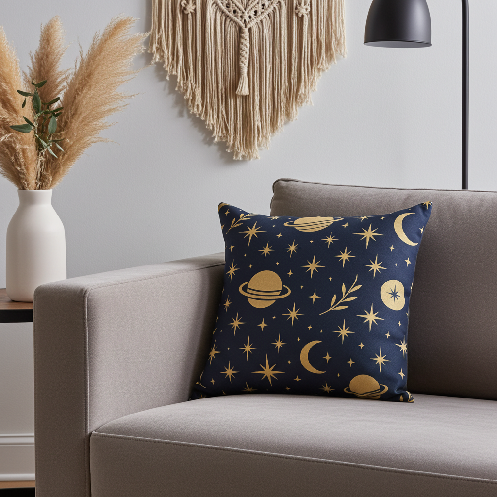 Celestial Moon & Stars Square Throw Pillow