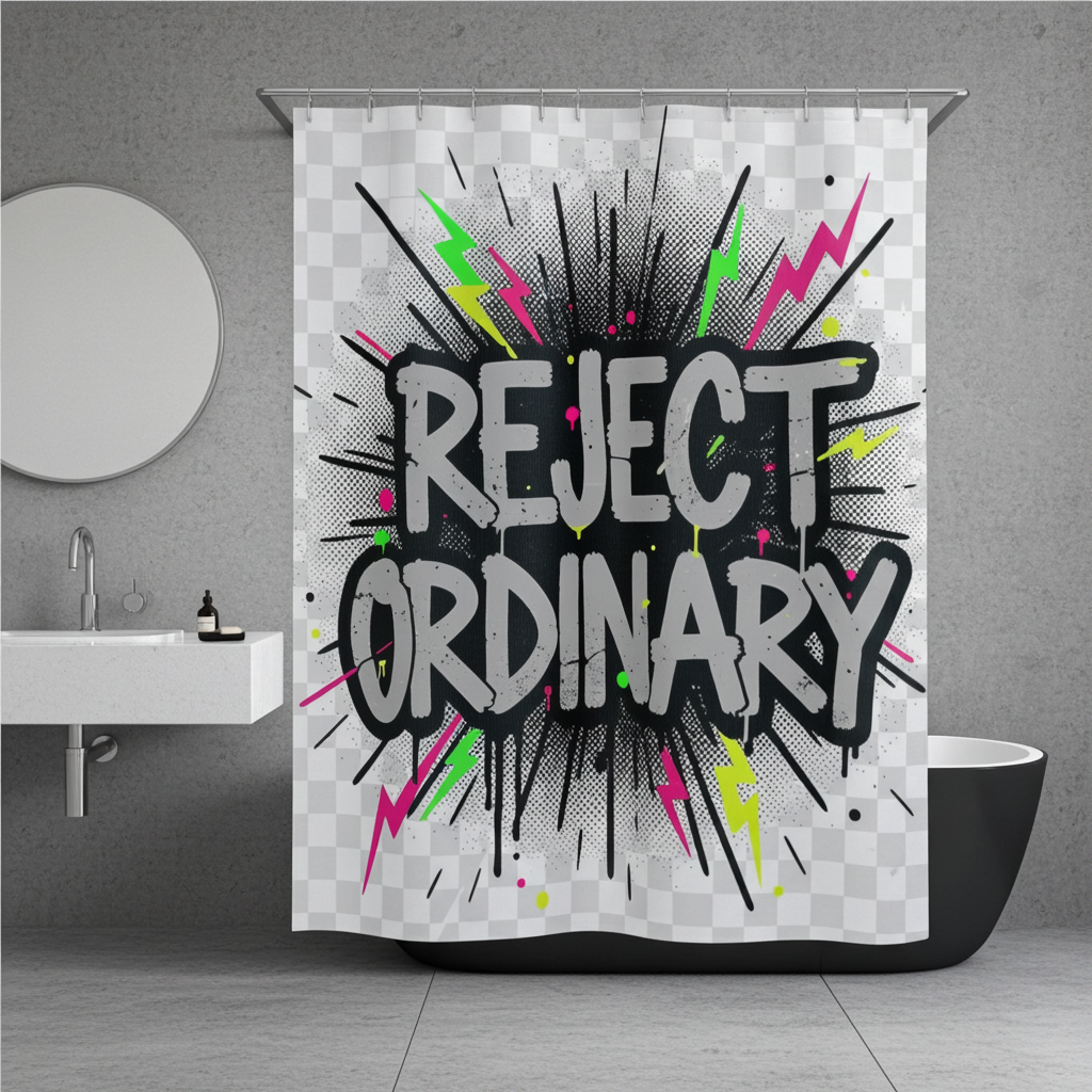 Reject Ordinary Shower Curtain — Bold Graffiti Statement Bathroom Decor
